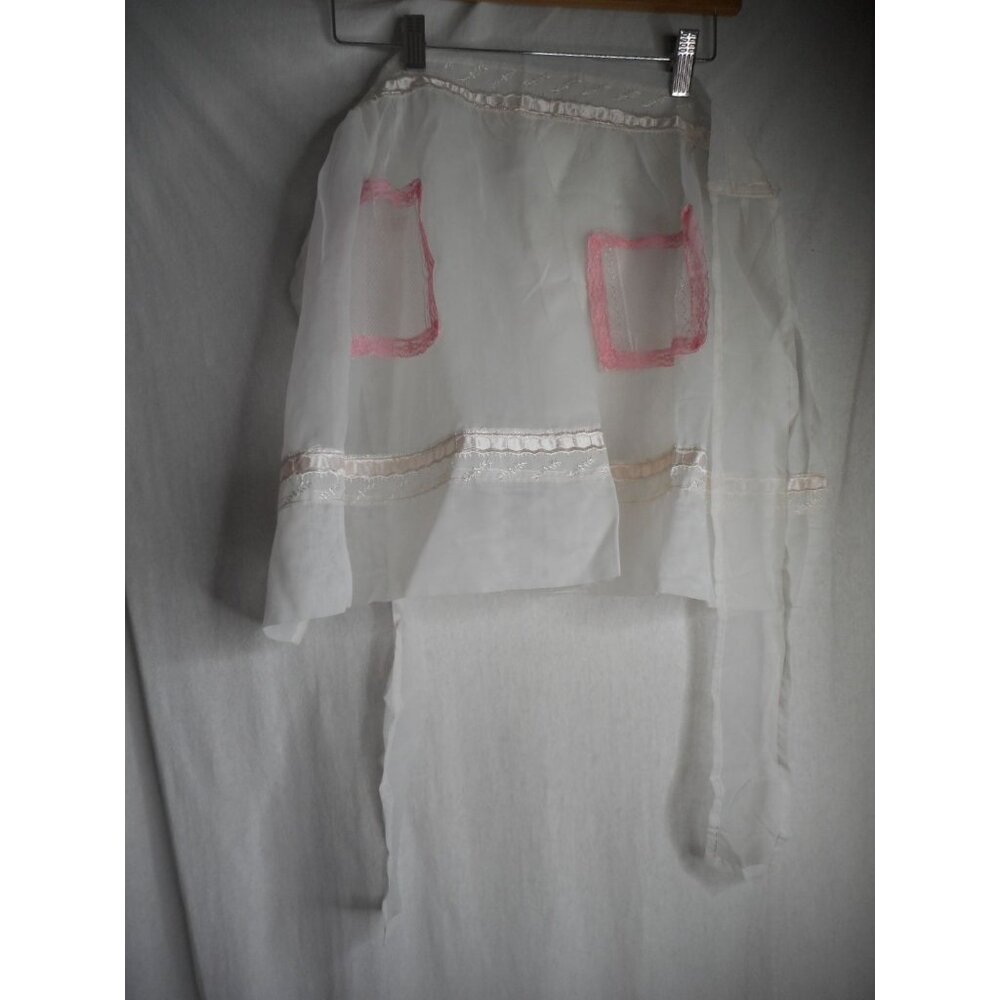 Vintage sheer pink white Half Apron Handmade Estate Find Gifting Bachelorette - Picture 1 of 5